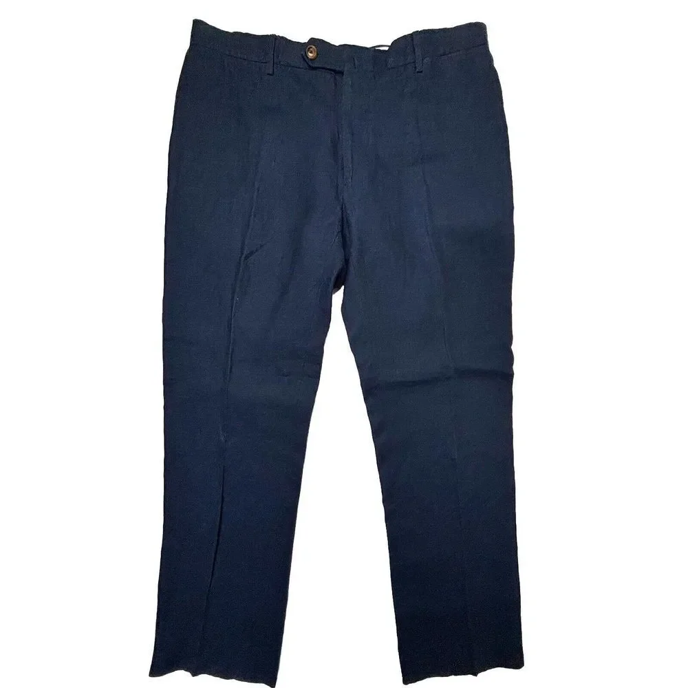 Connolly England Mens Linen Trousers Pants EU56‎ 36X30 Navy Tapered Italy EUC